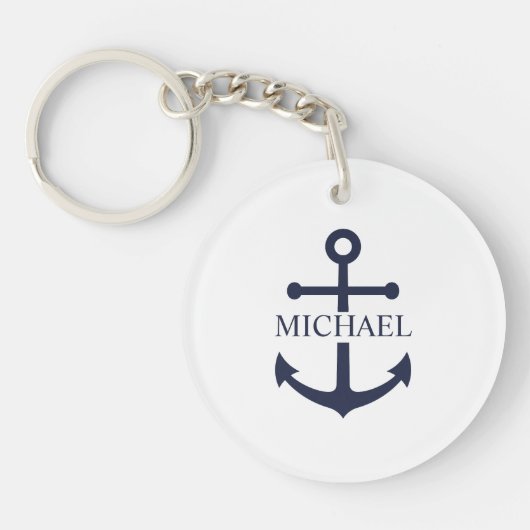 Porte-clés Ancre bleue marine nautique nom personnalisé (Devant)