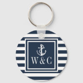 Porte-clés Ancre de bateau rayée bleu marine Monogramme (Verso)
