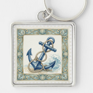 PORTE-CLÉS ANCRE DE BATEAUX BLEUS THÈME NAUTIQUE