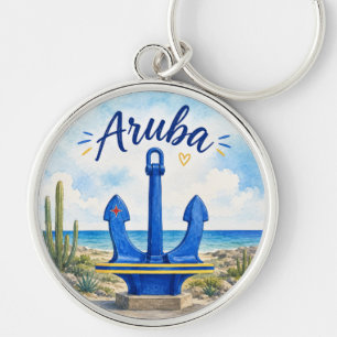 Porte-clés Ancre de drapeau d'Aruba île des Caraïbes voyage s