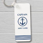 Porte-clés Ancre de mer Capitaine Ajouter un nom ou un nom de<br><div class="desc">Ancre maritime nautique Capitaine Ajouter Nom ou nom de bateau Marine Bleu sur Porte - clé blanc.</div>