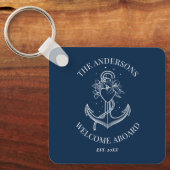 Porte-clés Ancre marine Nom de famille bleu marine (Recto)