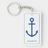Porte-clés Ancre nautique bleu et blanc simple Personnalisée (Devant)