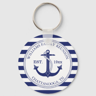 Porte-clés Ancre nautique de réunion familiale Monogramme tri