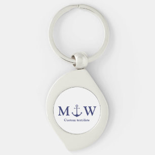 Porte-clés ancre nautique mariage marine bleu monogramme favo