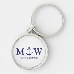 Porte-clés ancre nautique mariage marine bleu monogramme favo