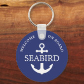 Porte-clés Ancre nautique moderne Nom du bateau Bleu blanc (Recto)