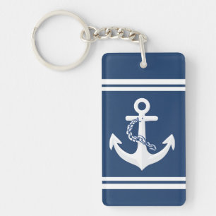 Porte-clés Ancre nautique voile nautisme blanc bleu marine