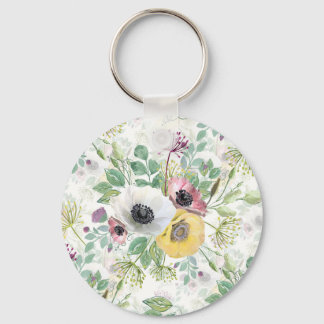 Porte-clés Anémones rose, blanc et jaune.