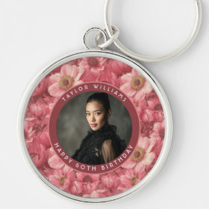 Porte-clés Anémones roses Cadeau d'anniversaire 70 ans pour G