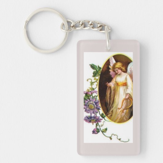 Porte-clés Ange avec harpe et fleurs de clématite (Devant)