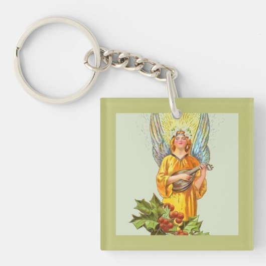 Porte-clés Ange avec houx et mandoline (Devant)