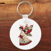 Porte-clés Ange de Noël avec fleurs de fêtes (Recto)