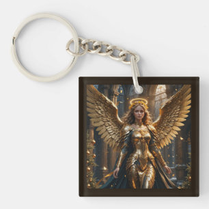 Porte-clés Ange de Noël doré avec ailes Porte - clé acrylique
