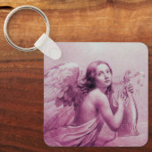 Porte-clés ANGE JOUER LYRA SUR LES NUAGES roses (Recto)