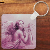 Porte-clés ANGE JOUER LYRA SUR LES NUAGES roses (Verso)