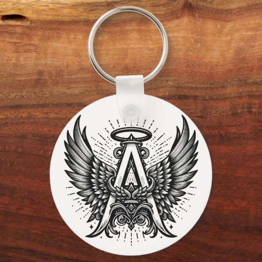 Porte-clés Angel Alphabet A Initiale Dernière Ailes Halo (Recto)
