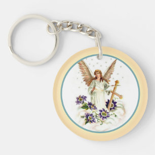 Porte-clés Angel Avec Croix Et Fleurs Clematis Clavier