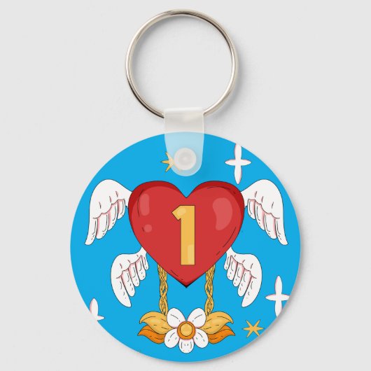 Porte-clés Angelic Wings Heart With Number One in The middle (Recto)