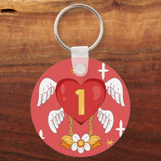 Porte-clés Angelic Wings Heart With Number One in The middle (Verso)