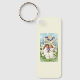 Porte-clés Anges Mignons Avec Croix Et Fleurs