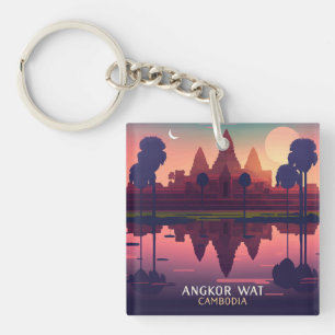 Porte-clés Angkor Wat Sunrise Cambodge Siem Reap Retro