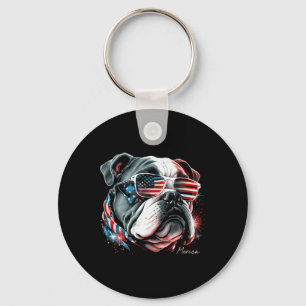 Porte-clés Anglais Bouledogue Chien 4 Juillet Drapeau América