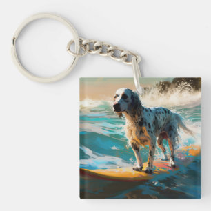 Porte-clés Anglais Setter Beach Surfing Painting