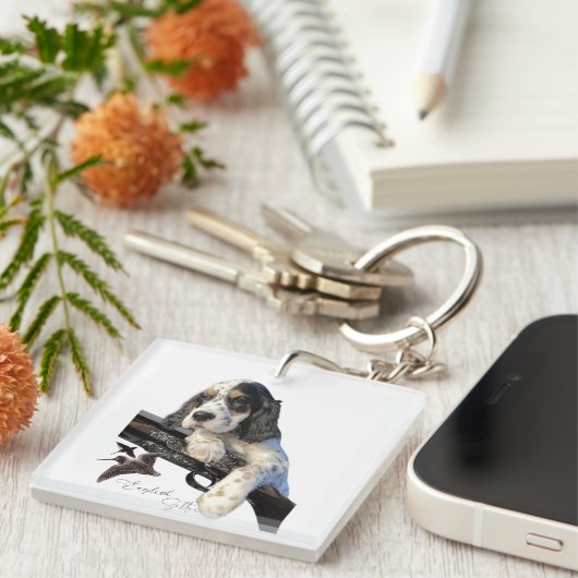 Porte-clés Anglais Setter, mignon chiot T-Shirt Trucker chape (Devant Droit)