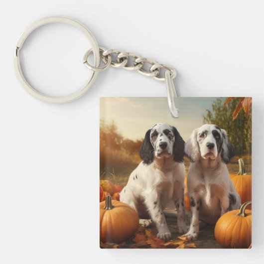 Porte-clés Anglais Setter Puppy Automne Citrouille de plaisir (Devant)