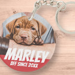 Porte-clés Animal BFF Meilleur ami Photo Moderne Cool Simple<br><div class="desc">Le design est simple avec un arrière - plan de couleur simple et la typographie sans serif pour un look super-héros.</div>