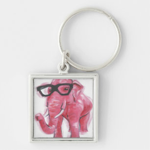 Porte-clés Animal Dapper   Eléphant Rose Dans Les Lunettes De