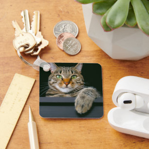 Porte-clés Animaux de bébés cutest Tête de chat gris Tabby