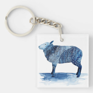 Porte-clés Animaux de ferme de bleu de cobalt - moutons