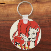 Porte-clés Animaux de ferme vintages, Vache Holstein avec vea (Recto)