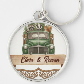 Porte-clés Animaux de la forêt à l'aquarelle Camion vert