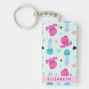 Porte-clés Animaux de mer, poulpe, méduse, Coeurs, Votre nom