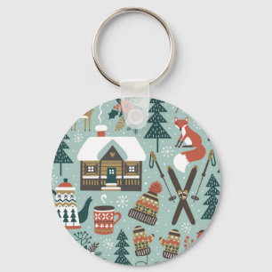 Porte-clés Animaux forestiers : Hiver Vintage sans couture.
