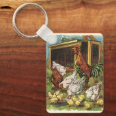 Porte-clés Animaux vintages, Coq, Poules, Poulets (Recto)
