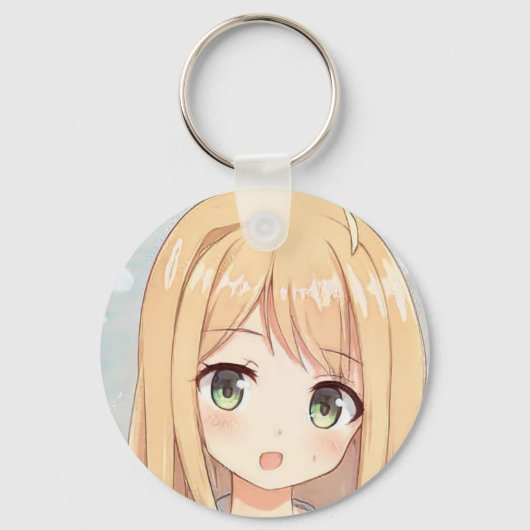 Porte-clés Anime blond cheveux fille yeux verts (Recto)