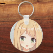 Porte-clés Anime blond cheveux fille yeux verts (Recto)