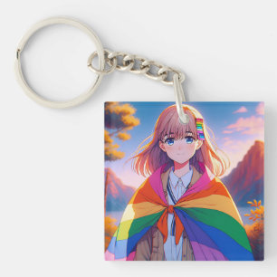 Porte-clés Anime Girl avec LGBTQIA+ Cape
