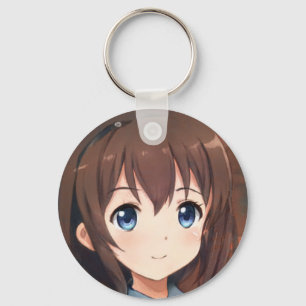 Porte-clés Anime manga smiling girl brown hair blue eyes 