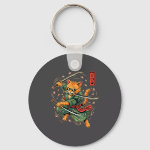 Porte-clés Anime Samouraï Chat Trois Épées Art Style Japonais