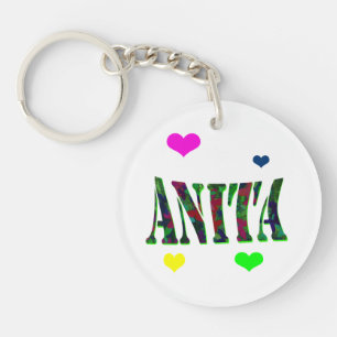 Porte-clés Anita, Nom Logo Avec Coeurs Amoureux,