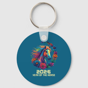 Porte-clés Année Cheval 2026 Joyeux Chinois
