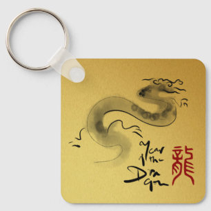 Porte-clés Année Dragon Chinoise Peinture originale Monogramm