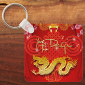 Porte-clés Année Dragon Chinoise Rouge Knot Sq (Recto)