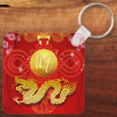 Porte-clés Année Dragon Chinoise Rouge Knot Sq (Verso)