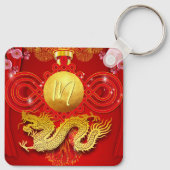 Porte-clés Année Dragon Chinoise Rouge Knot Sq (Dos)